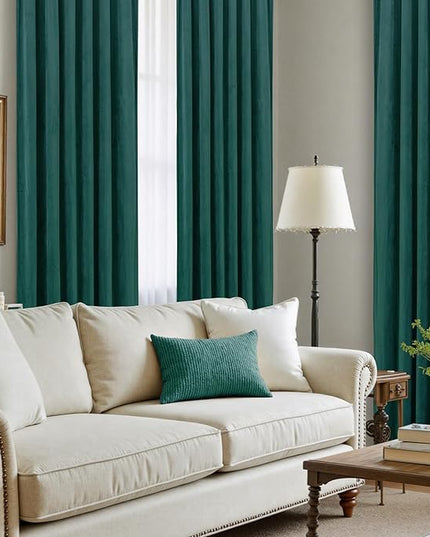 LAMIT Velvet Curtains 96 Inch Length for Living Room, Teal Thermal Room Darkening Panels Luxury Privacy Protected Back Tab and Rod Pocket Drapes for Bedroom/Room Decor, 2 Panels, 52 x 96 Inch