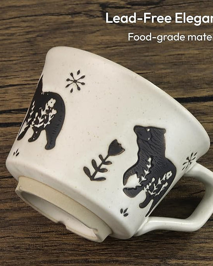 Ceramic Coffee Mug, 12 oz Novelty Unique Teacup with Handle, Stoneware Cup for Tea Mocha Latte Cappuccino Espresso (Set of 4, Fox and Bear)