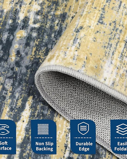 Modern Abstract Living Room Rug 8x10, Washable Area Rugs for Bedroom, Stain Resistant Non Slip Large Rug, Soft Indoor Carpet for Dining Room Table Home Decor, Yellow/Black