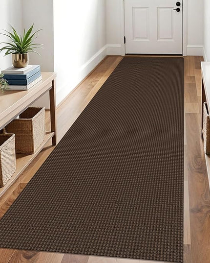 KOZYFLY Runners for Hallways 3x10 ft Washable Kitchen Runner Non Slip Rubber Backed Hallway Rugs Cotton Entryway Runner Rug Floor Carpet for Indoor Hall, Backdoor, Kitchen, Reddish Brown/Coffee
