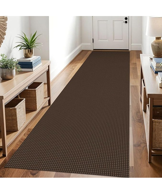 KOZYFLY Runners for Hallways 3x10 ft Washable Kitchen Runner Non Slip Rubber Backed Hallway Rugs Cotton Entryway Runner Rug Floor Carpet for Indoor Hall, Backdoor, Kitchen, Reddish Brown/Coffee