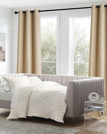 NICETOWN Blackout Window Curtains for Bedroom - Window Treatment Thermal Insulated Solid Grommet Vertical Drapes Window Treatments for Cafe, Biscotti Beige, Set of 2, W40 x L63