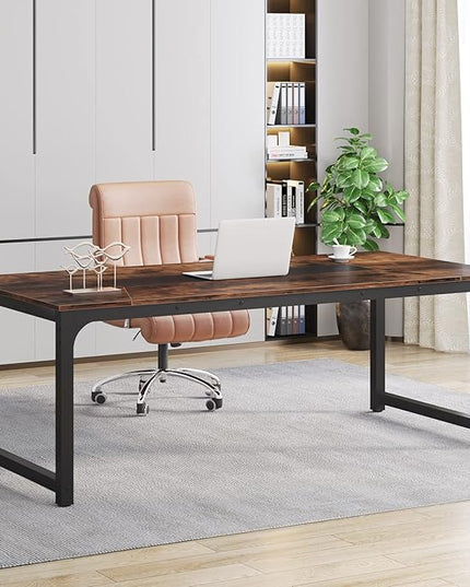 Tribesigns Modern Computer Desk, 78.7 x 39.4 inch X Large Executive Office Desk Computer Table Study Writing Desk Workstation for Home Office,Rustic/Black