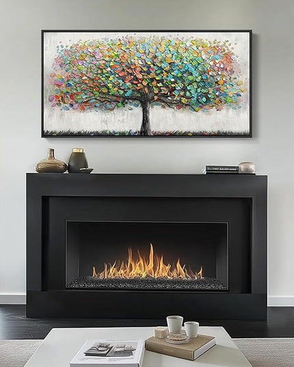 Large Framed Tree of Life Colorful Wall Art, Modern Canvas Prints Paintings Artwork for Walls, Bright Big Tree Pictures for Living Room Fireplace Dining Room Bedroom Office Wall Decor 30x60 Inch