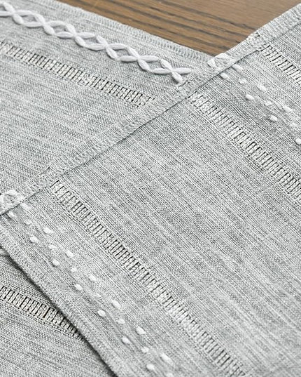 Artoid Mode Grey Rustic Cotton Linen Table Runner, Seasonal Embroidered Hollow Kitchen Dining Table Decoration for Home Party Decor 13x36 Inch