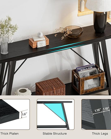 GAZHOME Console Table with Storage Shelf - Industrial Style Sofa Table Behind Couch for Living Room & Entryway, Black,53.1 Inch