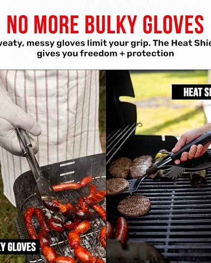 Grillbot Heat Resistant BBQ Heat Shield for Utensils, Protect Hands from Burns, Splatter & Flare-Ups, BPA-Free Silicone, Dishwasher Safe, Universal Fit, Perfect Grill Gift for Men (Black, Spider)