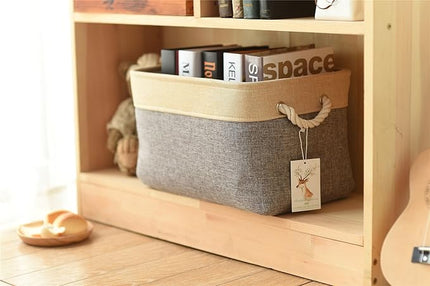 TheWarmHome Storage Basket - 15.7L×11.8W×8.3H 1 Pack Large Baskets for Organizing Shelves, Storage Bins for Clothes Book Shelf Home Fabric Storage Cubes (Gold and Grey)