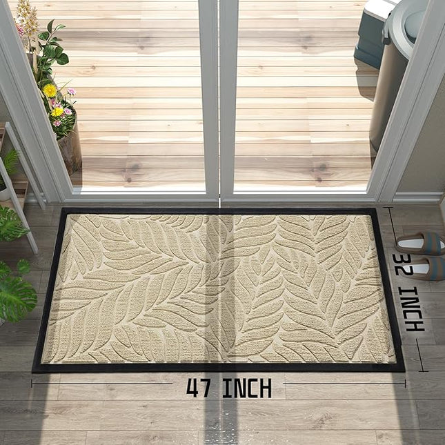 Yimobra 47x32 Large Door Mat Outdoor Indoor, All-Season Waterproof Door Mat Outside Entrance, All-Weather Non-Slip Outside Doormat for Garage Patio Entryway, Beige