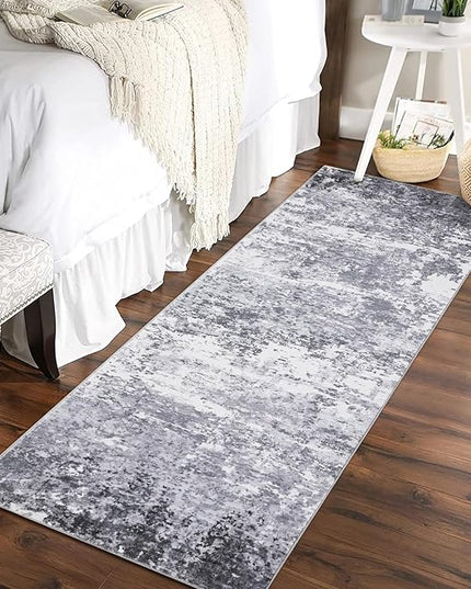 2x6 Modern Abstract Runner Rug Non Slip Soft Rug Stain Resistant Rugs Low Pile Non Shed Machine Washable for Hallway Kitchen Bathroom, Light Grey