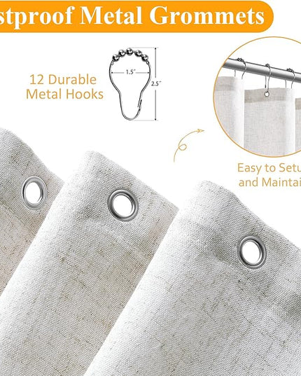Naturoom 42 Inch Shower Curtain - Stall Narrow Half Linen Ultra Thick Fabric Shower Curtain Set with Hooks, Boho Farmhouse Rustic RV Camper Bath Curtains for Bathroom, Beige White, 42x72