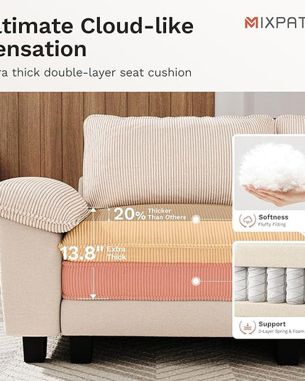 157-Inch U Shaped Sectional Sofa with Cloud Cushions, Deep Seat Modular Couch Set w/ 6 Seats & 2 Ottomans, Plush Chenille & Corduroy Upholstery for Living Room, Apartment - Beige