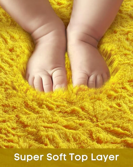 Ophanie Yellow Rugs for Living Room Bedroom, 5x8 Fluffy Fuzzy Furry Carpet, Plush Soft Shaggy Bedside Indoor Floor Area Rug for Kids Girls Boys Baby Teen Dorm Nursery Home Decor Aesthetic