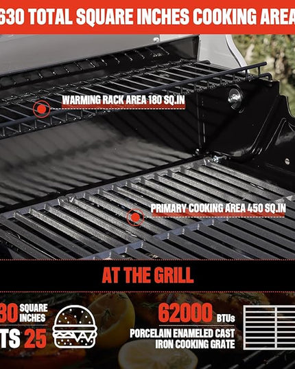 Monument Grills 4+1 Outdoor Barbecue Stainless Steel Propane Gas Grill, 4 Burners & 1 Side Burner 62,000 BTU Patio Garden Barbecue Grill with Knob Controls, Mesa415BZ