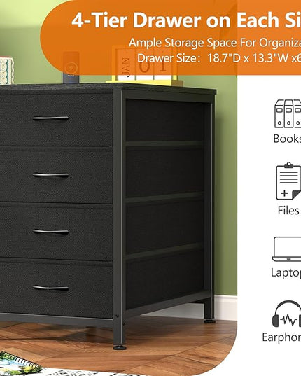 60 Inch Computer Desk with 8 Drawers, Home Office Desk with Power Outlets, Work Study Gaming Desk with 8 Fabric Drawers, Black