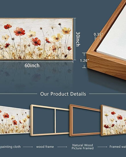 ERQINHUA Large Canvas Wall Decor For Living Room Wall Art For Bedroom Modern Stretched and Framed Beach Posters Abstract Flower Dining Room kitchen Print Artwork Mural Home Decor Wood Frame 30"X60"