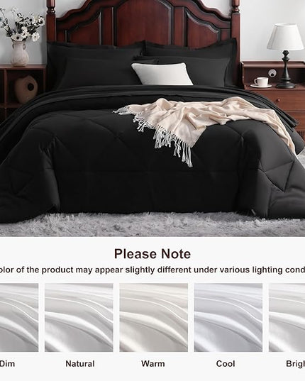 NTBAY King Comforter Set with Sheets, 7 Pieces Soft and Breathable King Bedding Set, Bed in a Bag, Down Alternative Comforter Set Solid Color All Season, King Bedding Set, Black