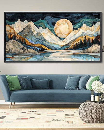JEAWA Framed Canvas Wall Art - Large Abstract Painting Decor, Textured Mountain Pictures as Gifts for Friends, Modern Art Prints for Bedroom Living Room Bathroom Home Decoration, 29x58 IN