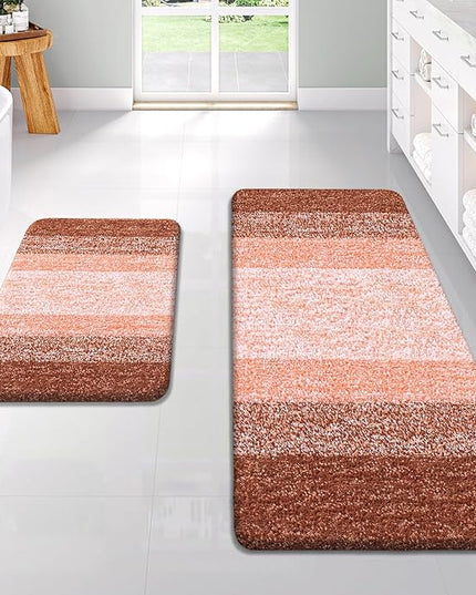 OLANLY Bathroom Rug Set 2 Piece, Soft Absorbent Microfiber Bath Rug Set, Non-Slip, Machine Wash Dry, Plush Shaggy Bath Mats for Bathroom (47"x20"+24"x16", Orange)