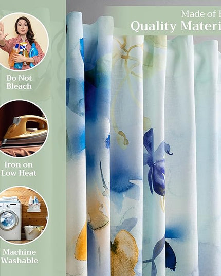 Maison d' Hermine Curtains for Living Room 100% Cotton 124 inch Length One Panel Light Filtering Curtains for Bedroom Windows with Rod and Loop Pockets Drapes (Lazy Summer Days, 50" W x 124" L)