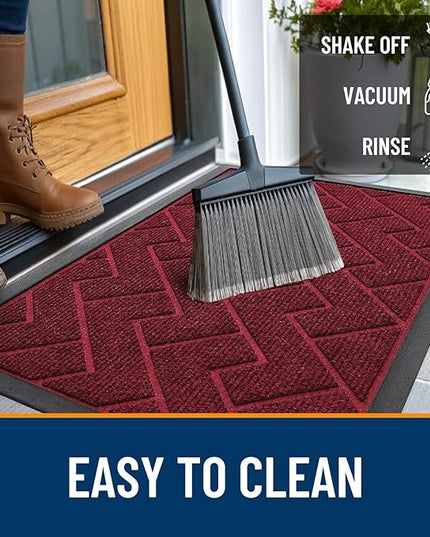 OLANLY Front Door Mat Indoor Outdoor Entrance, Waterproof All-Season, All-Weather Doormat, Sturdy Natural Rubber, Low Profile, Easy Clean Patio Porch Entryway Mat, Herringbone Brick (Wine Red, 36x24)