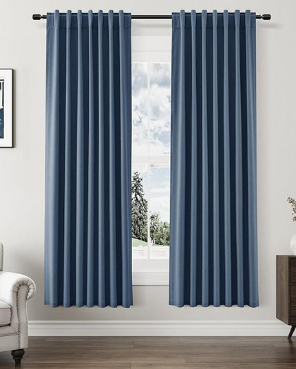 Guken Blackout Curtains 72 Inch Length 2 Panels Set for Living Room Bedroom Back Tab Thermal Insulated 100% Black Out Linen Drapes Room Darkening Window Curtains 72 Inches Long,Denim Blue