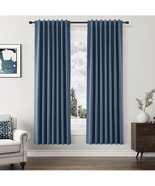 Guken Blackout Curtains 72 Inch Length 2 Panels Set for Living Room Bedroom Back Tab Thermal Insulated 100% Black Out Linen Drapes Room Darkening Window Curtains 72 Inches Long,Denim Blue