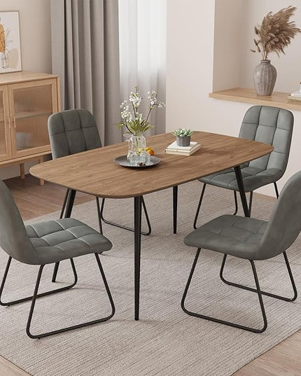 47.2'' Dining Table Set for 4,Modern Wood Dining Table,Leather Dining Chairs 4,Table and Chairs Set of 4,Ideal for Kitchen Dining Room (Walnut Color Table + 4 U-Shaped Gray Chairs, 47.2")