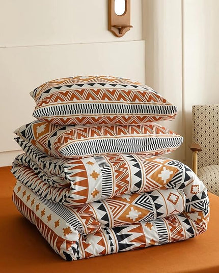Luxlovery Aztec Comforter Set Full Boho Geometric Bedding Set Beige Orange Black Colorful Farmhouse Blanket Quilts Soft Rustic 3PCS Comforter Set Full Size