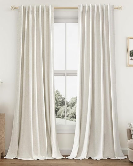 Guken Cream Linen Blackout Curtains 86 Inch Length 2 Panels Set for Living Room Bedroom Back Tab Thermal Insulated 100% Black Out Linen Drapes Room Darkening Window Curtains
