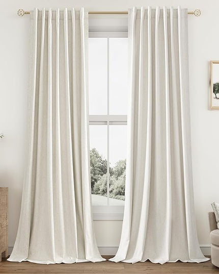Guken Cream Linen Blackout Curtains 95 Inch Length 2 Panels Set for Living Room Bedroom Back Tab Thermal Insulated 100% Black Out Linen Drapes Room Darkening Window Curtains