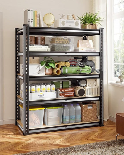 60.1" H Garage Storage Shelves 1990LBS Storage Shelves, 5 Tier Adjustable Metal Shelving, Garage Shelving for Storage, Basement, Warehouse, Pantry, Kitchen, 27.5" W x 11.9" D x 60.1" H, Black, 2 Pack