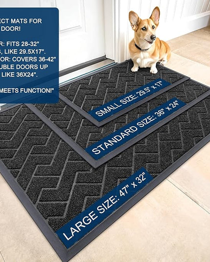 OLANLY Front Door Mat Indoor Outdoor Entrance, Waterproof All-Season, All-Weather Doormat, Sturdy Natural Rubber, Low Profile, Easy Clean Patio Porch Entryway Mat, Herringbone Brick (Black, 36x24)