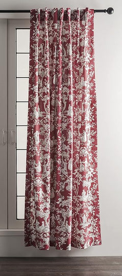 Maison d' Hermine Curtains for Living Room 100% Cotton 96 inch Length Two Panels Light Filtering Toile Curtains for Bedroom Windows with Rod and Loop Pockets Drapes (Joli Jouy Red, 50" W x 96" L)