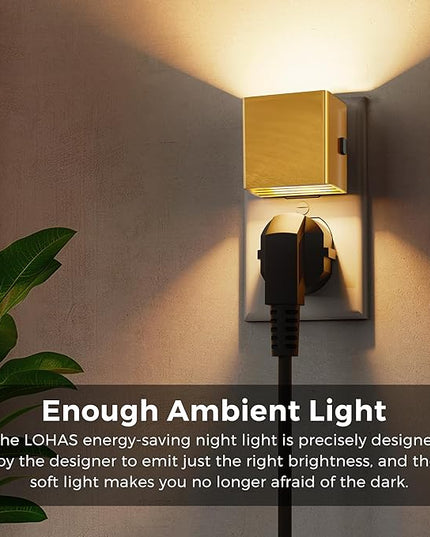 L LOHAS LED Night Light,Night Lights Plug into Wall,[2-Pack] Dimmable Night Light with Light Sensor,3000K Warm White,Gold Nightlight for Bathroom Hallway Kitchen