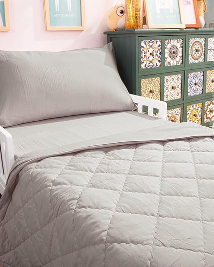 NTBAY Toddler Bedding Set - 4 Piece Soft and Breathable Crib Bedding Set for Boys and Girls, Includes Quilted Comforter, Fitted Sheet, Flat Top Sheet and Envelope Pillowcase, Smoke Grey