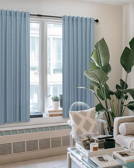 Blue Curtains 38 Inch Width for Kitchen Door 2 Panels Back Tab Rod Pocket Semi Sheer Linen Skinny Light Blue Small Curtain for Bedroom Laundry Bathroom Side Windows Country Farmhouse Wide 38x63 Length