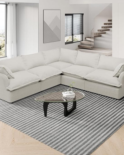 Cloud Modular Sectional Sofa, 5 Seaters Convertible Deep Seat Modular Couch,V Shape Down Fill Sofa, Detachable Couch Cushion Covers,Corner Sofa with Ottoman for Living Room,Office,Gray