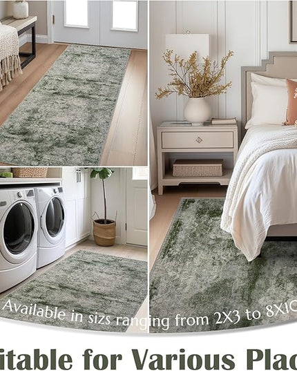 jinchan Green Floral 2x3 Rugs for Entryway - Vintage Washable Area Rug Ultra-Thin Low-Pile Soft Christmas Small Non-Slip Distressed Doormat for Entrance Kitchen Bedroom Bathroom (2x3ft, Forest Green)