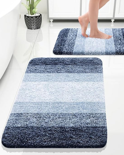 OLANLY Bathroom Rug Set 2 Piece, Soft Absorbent Microfiber Bath Rug Set, Non-Slip, Machine Wash Dry, Plush Shaggy Bath Mats for Bathroom (30"x20"+24"x16", Dark Blue)