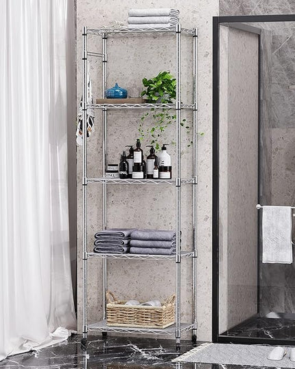 Himimi 5-Tier Storage Shelf Wire Shelving Unit on Wheels Heavy Duty Metal Shelves Adjustable Steel Rack Organization for Kitchen Garage Basement, Silver