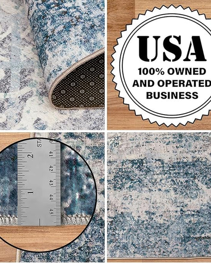 ReaLife Rugs Machine Washable Area Rug Runner - Living Room Bedroom Bathroom Kitchen Entryway Office - Padded Low Pile Stain Resistant Premium - Boho Vintage Bohemian - Blair - Grey 3' x 5'