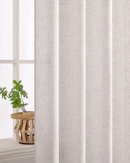 MIULEE White Linen Curtains 108 Inches Long for Bedroom Living Room, Soft Thick Linen Textured Window Drapes Semi Sheer Light Filtering Rod Pocket Back Tab Burlap Look Farmhouse Decor, 2 Panels