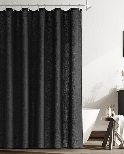 Naturoom Black Linen Shower Curtain Liner Neutral Weighted Cloth Fabric Textured Beige Farmhouse Rustic Burlap Country Style Shower Curtains for Bathroom,Black,72x78 Inches Length