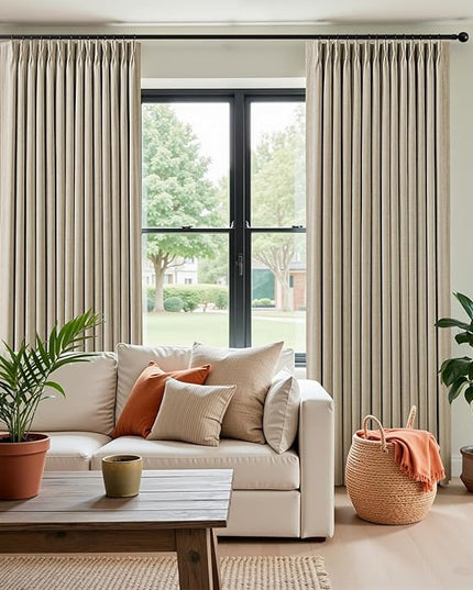 IVAPUPU Sand Pinch Pleated Full Blackout Linen Curtains for Bedroom, Black Out Curtains 102 Inches Long for Living Room Darkening Thermal Insulated Neutral Pleat Drapes with 16 Hooks, 2 Panels