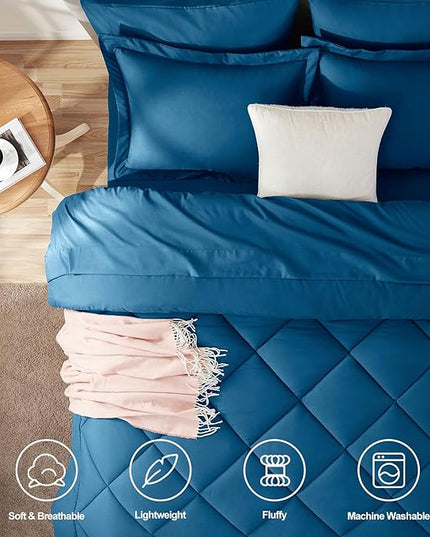 CozyLux Queen Comforter Set Teal - Bed in a Bag Queen Size 7 Pieces, Luxury Soft Bed Set for All Seasons, Bedding Set with Down Alternative Comforter, Sheets, Pillowcases & Shams