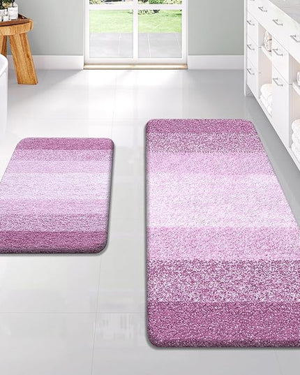 OLANLY Bathroom Rug Set 2 Piece, Soft Absorbent Microfiber Bath Rug Set, Non-Slip, Machine Wash Dry, Plush Shaggy Bath Mats for Bathroom (47"x20"+24"x16", Pinkish-Purple)