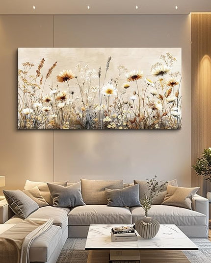XIGUANGART Large Wall Art for Living Room Floral Wall Decor Wildflowers Pictures Modern Farmhouse Painting Canvas Art Prints Flowers Vintage Artwork For Bedroom Office Framed Home Aesthetics 30"X60"