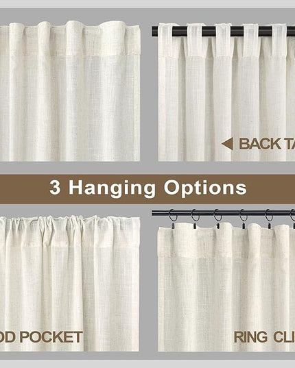 Pitalk Cream Sheer Curtains for Living Room 100 Inches Long 2 Panels Pocket Back Tab Semi Transparent Curtains Boho Farmhouse Mid Century Country Western Ivory Linen Drapes Ceiling to Floor 52 x 100