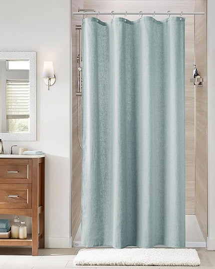 Naturoom Blue Linen Shower Curtain, Cloth Textured Fabric Shower Curtain Set with Hooks, Simple Elegant Modern Farmhouse Country Ultra Thick Bath Curtains for Bathroom,Water Repellent,48x72